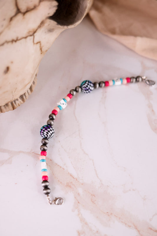 Multi Western Style Cowgirl Pearl & Checkerboard Trucker Hat Chain