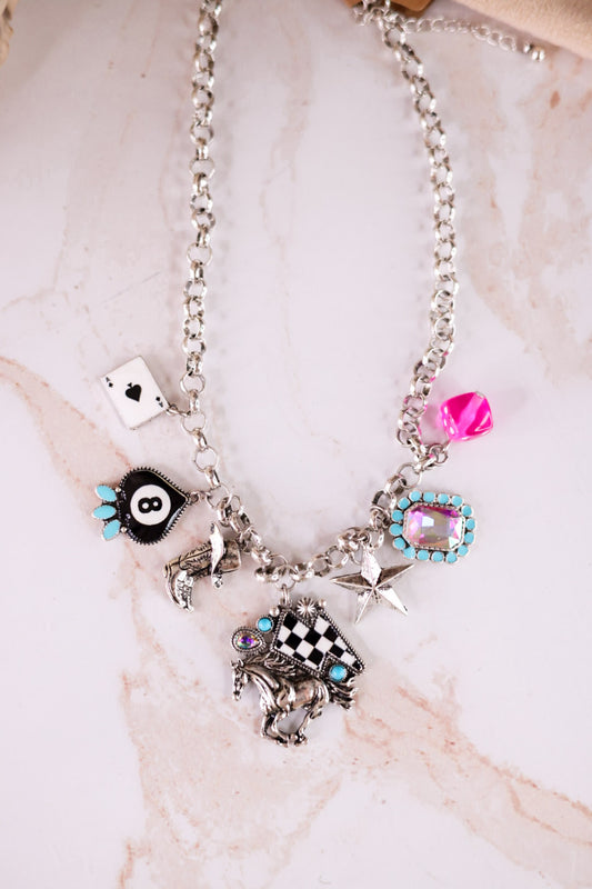 Lightning Horse Western Style Multi Charm Chunky Chain Necklace