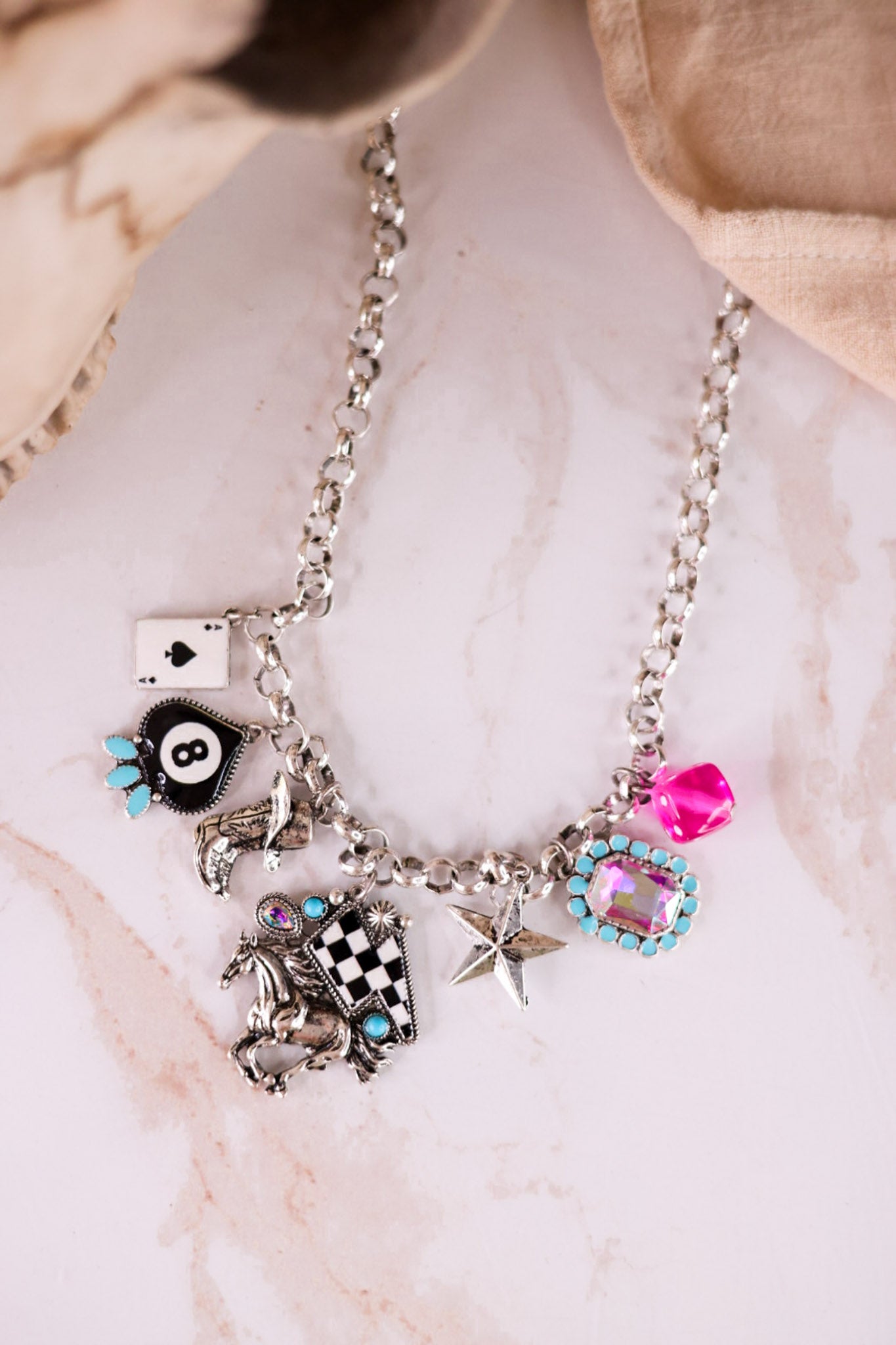 Lightning Horse Western Style Multi Charm Chunky Chain Necklace