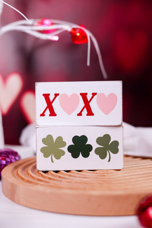 Reversible "XOXO"/Clovers Wood Block
