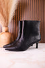 Black Faux Leather Pointed Toe Kitten Heel Ankle Boots
