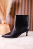 Black Faux Leather Pointed Toe Kitten Heel Ankle Boots