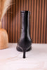 Black Faux Leather Pointed Toe Kitten Heel Ankle Boots