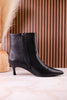 Black Faux Leather Pointed Toe Kitten Heel Ankle Boots