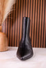 Black Faux Leather Pointed Toe Kitten Heel Ankle Boots