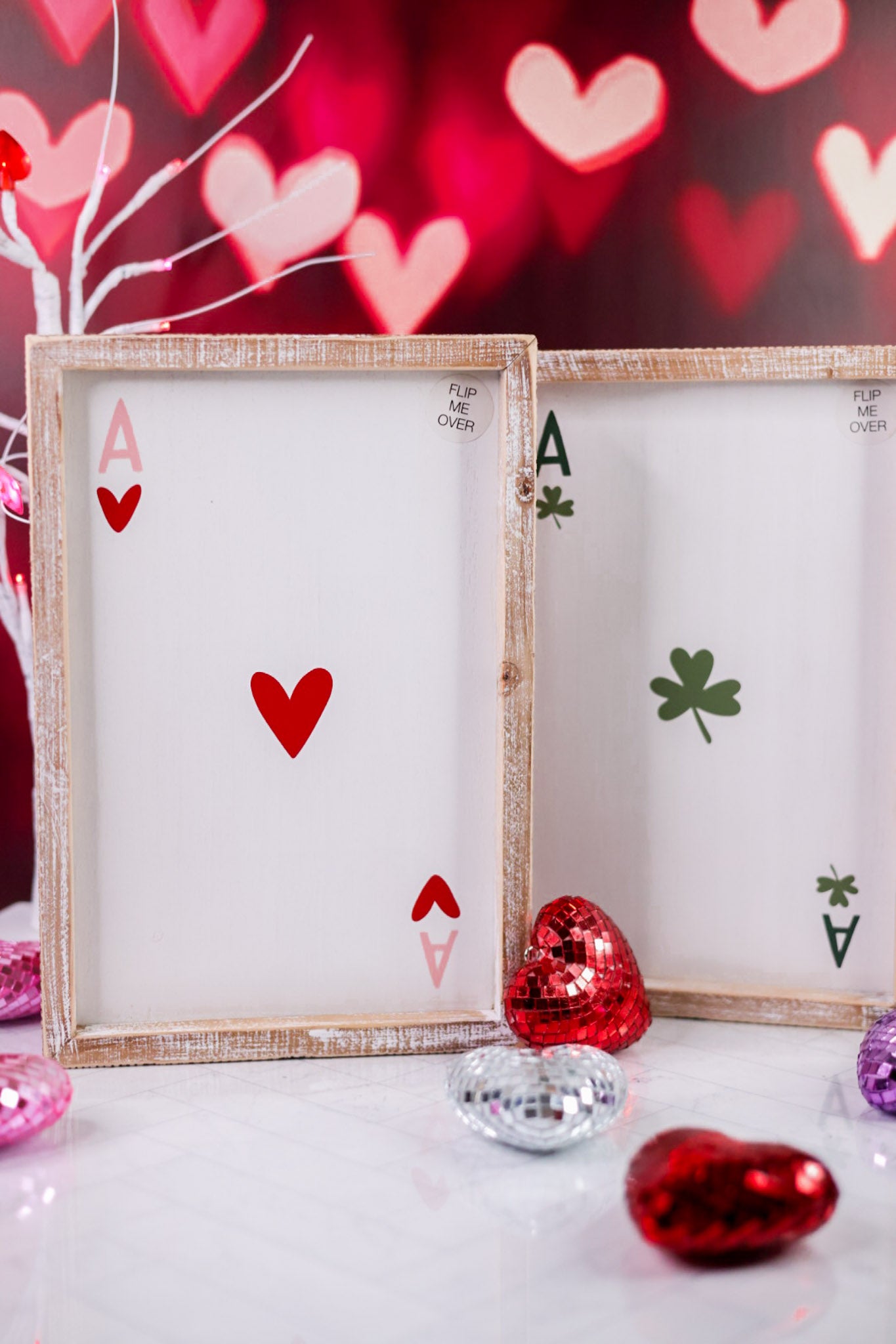 Heart/Clover Playing Card Reversible Wooden Sign