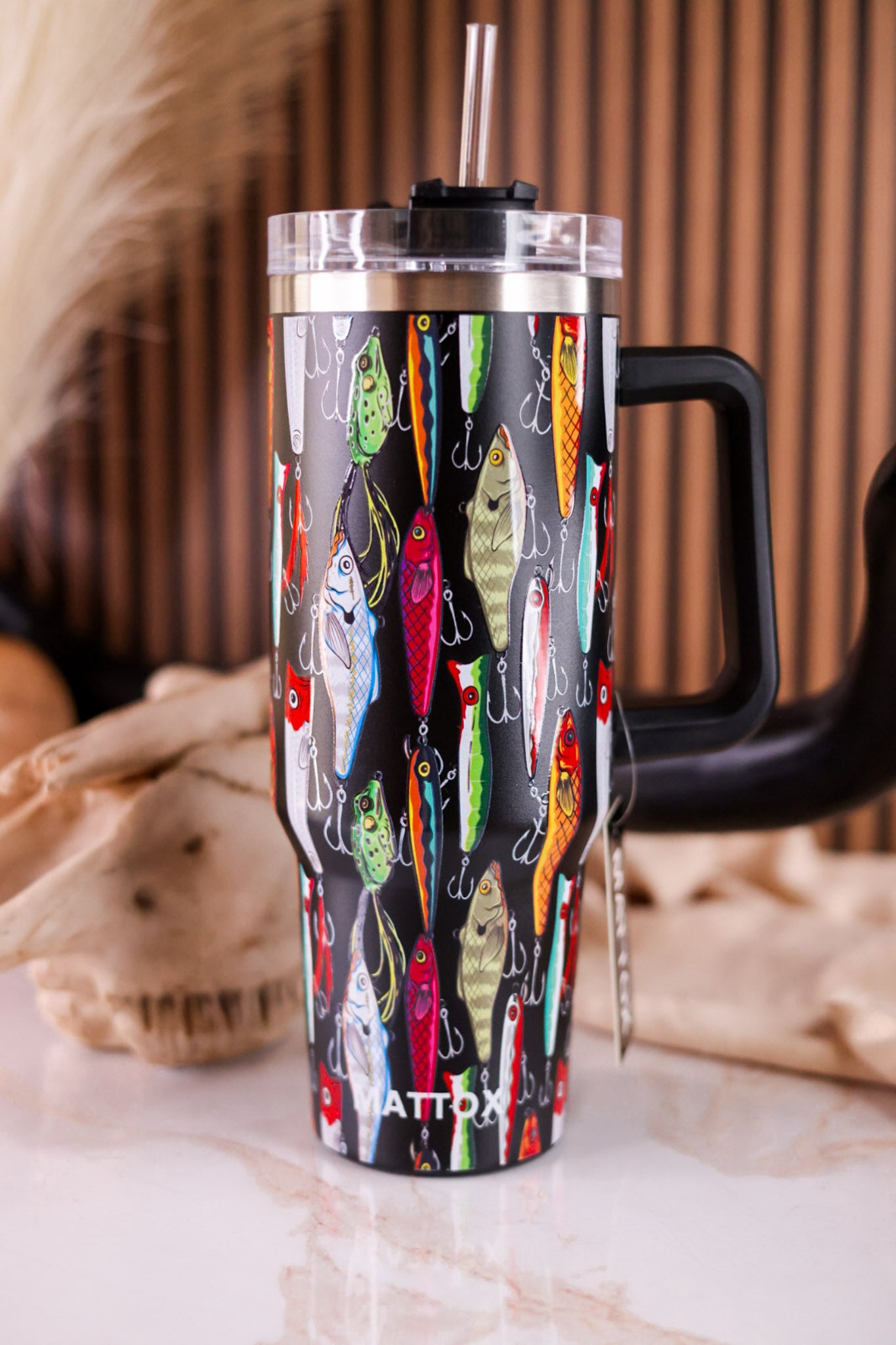 Fishing Lures 40oz Tumbler W/ Straw