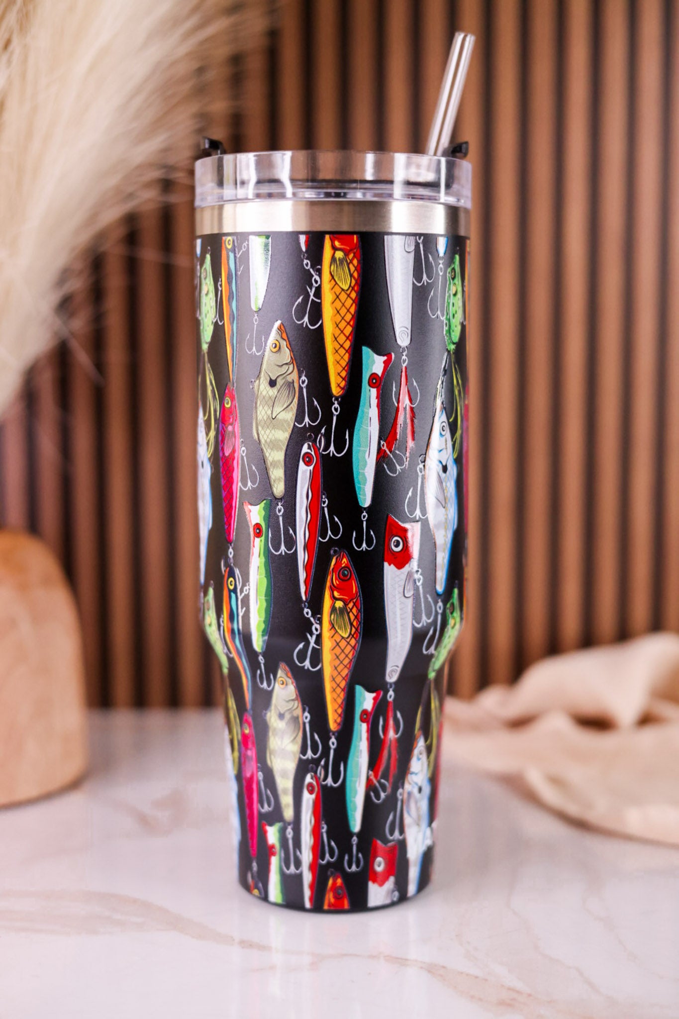 Fishing Lures 40oz Tumbler W/ Straw