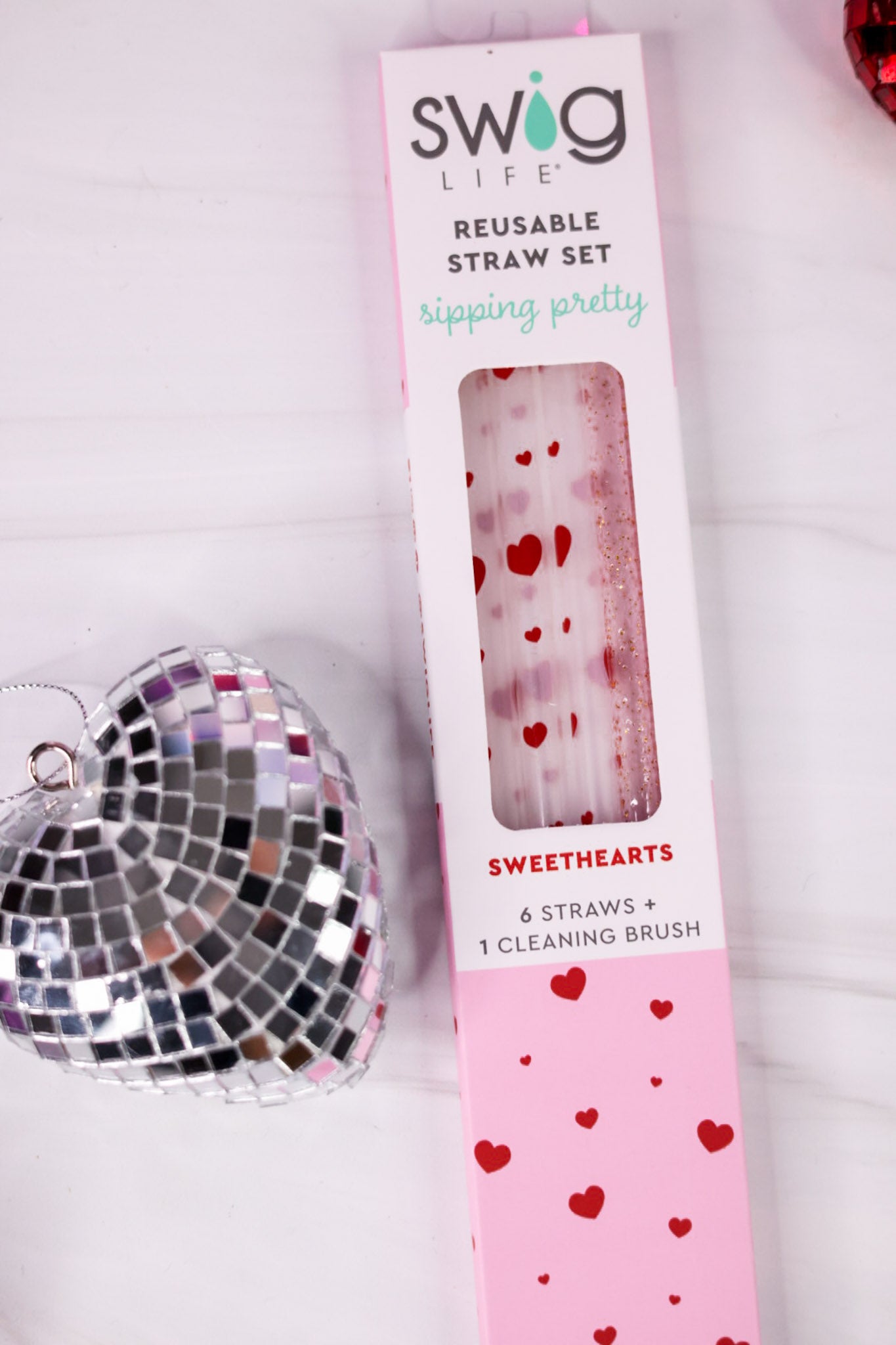 Sweethearts & Light Pink Glitter Reusable Straw Set