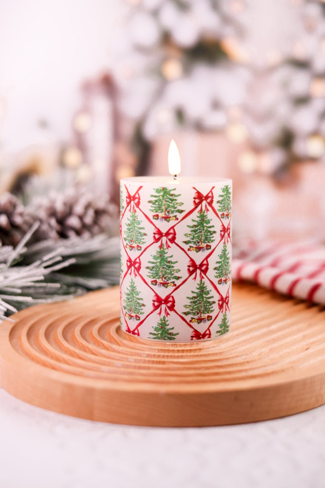 Flameless 4" Christmas Tree Wax Pillar Candle