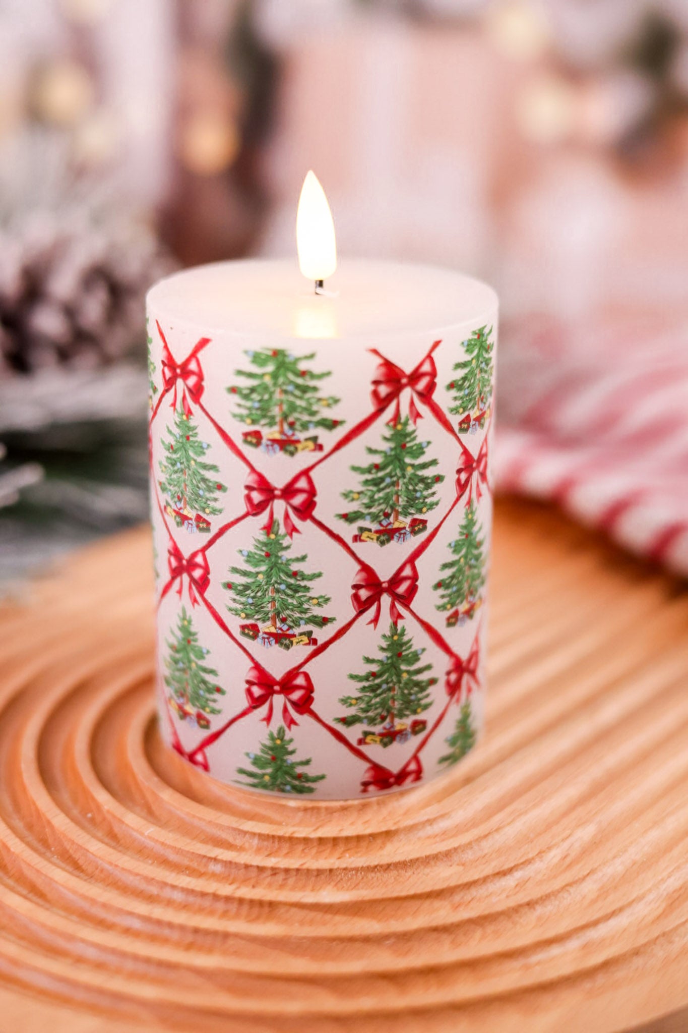 Flameless 4" Christmas Tree Wax Pillar Candle