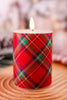 Red & Green Tartan Flameless 4" Wax Pillar Candle