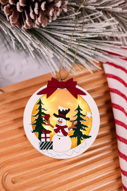 4" Light Up Snowman With Presents Christmas Ornament