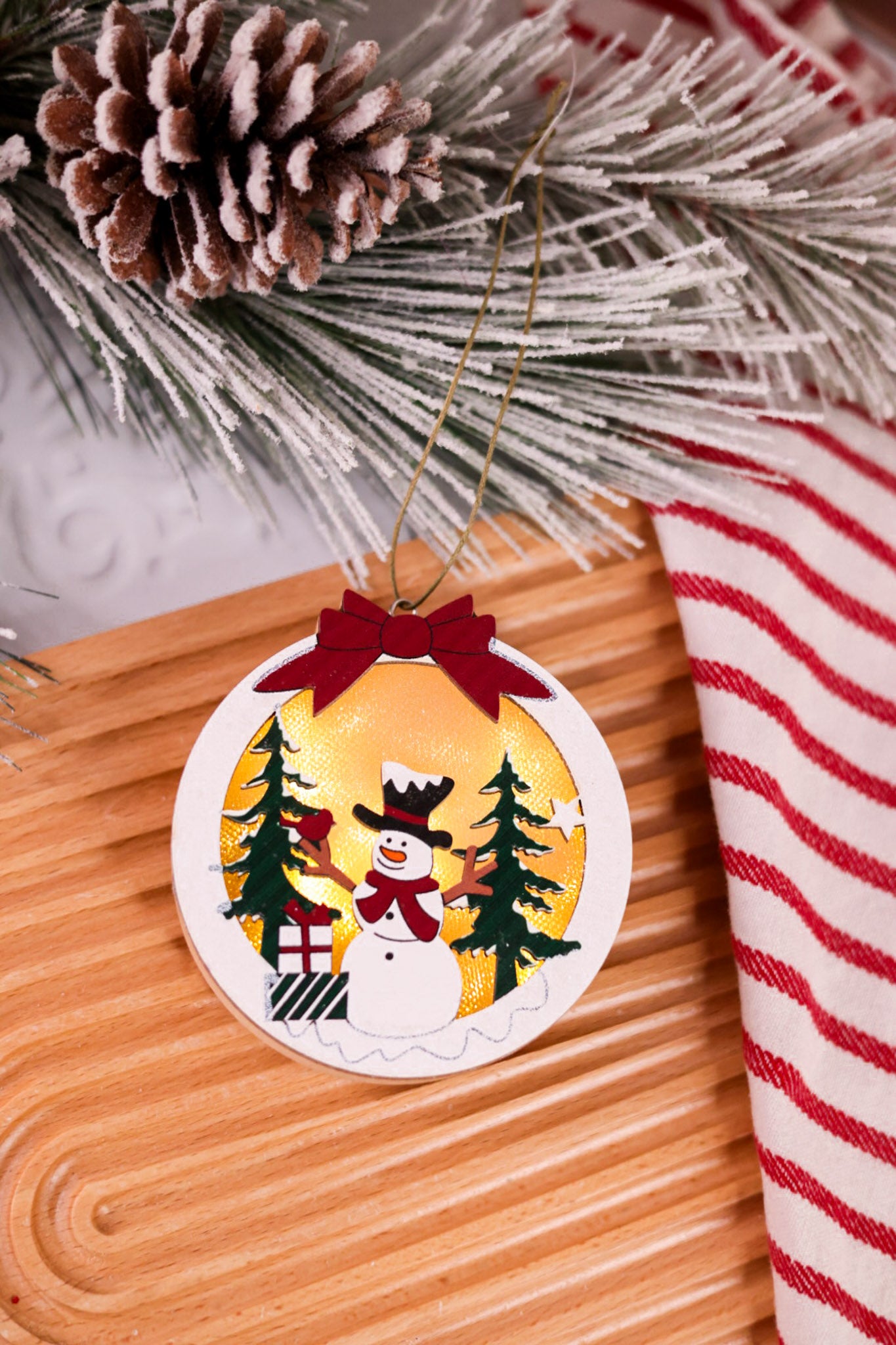 4" Light Up Snowman With Presents Christmas Ornament