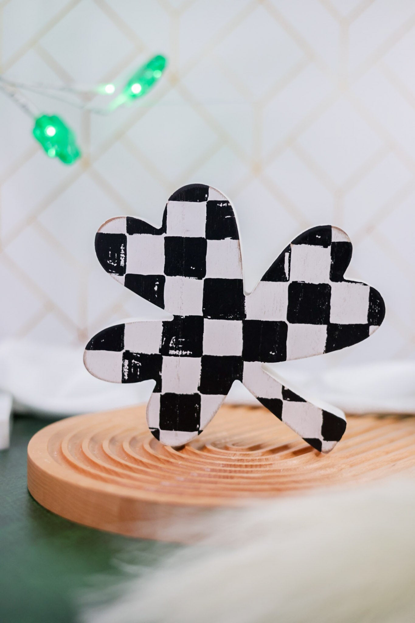 Black and White Checkered Clover Wooden Cutout