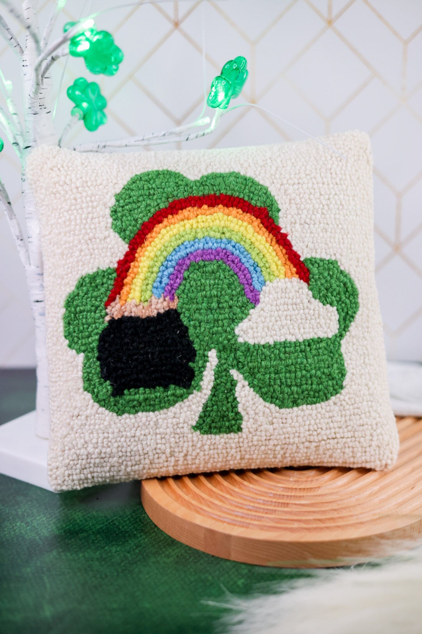 Shamrock with Pot of Gold Throw Pillow