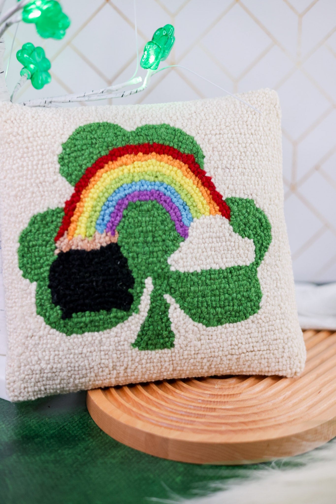 Shamrock with Pot of Gold Throw Pillow