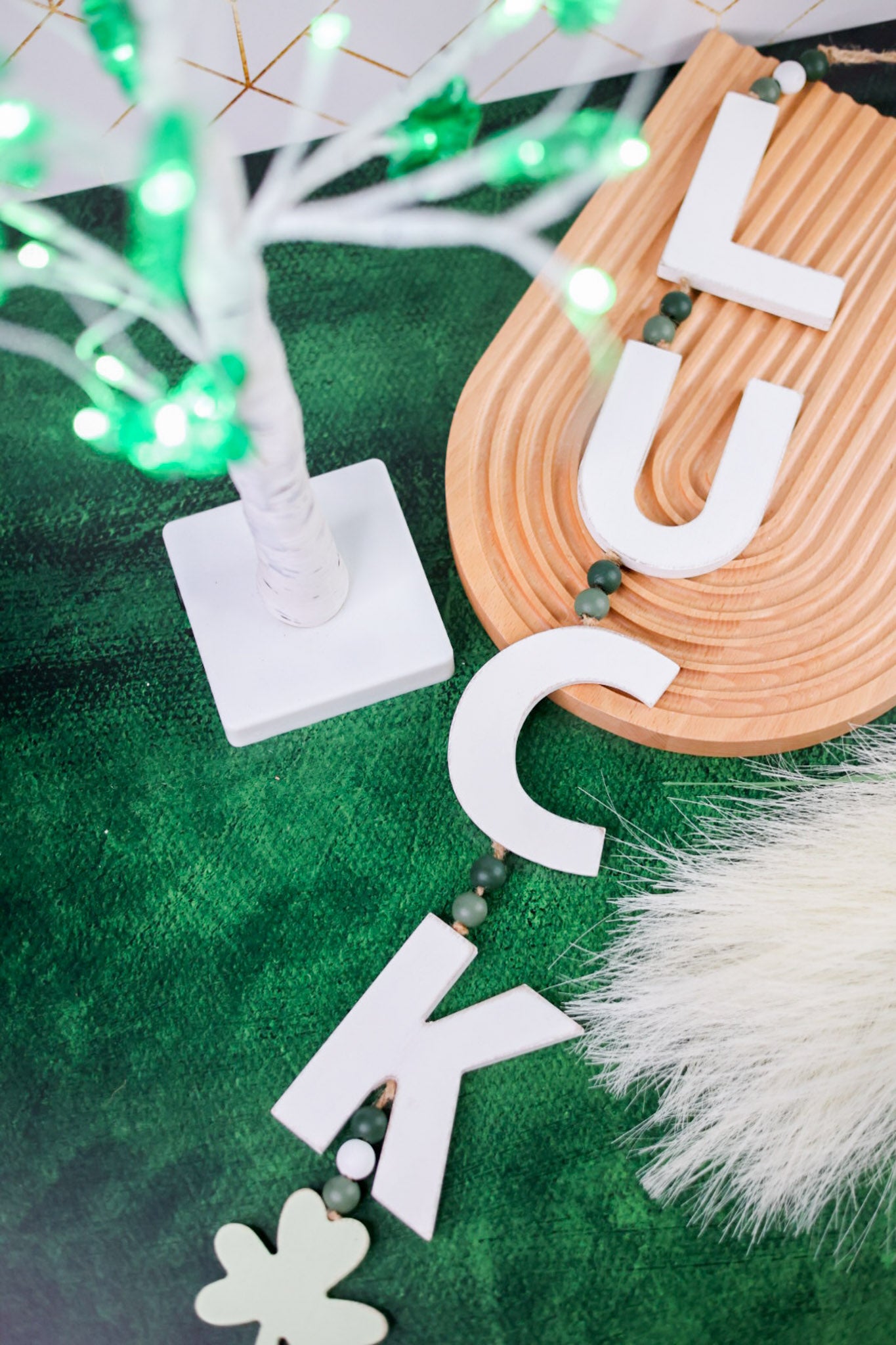 "Luck" Garland with Green Wooden Beads FINAL SALE