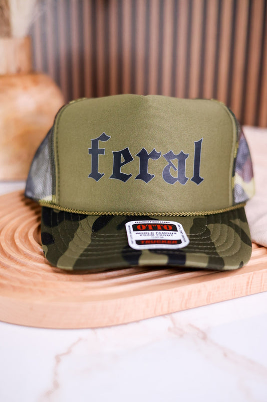 "Feral" Camouflage Print Trucker Hat
