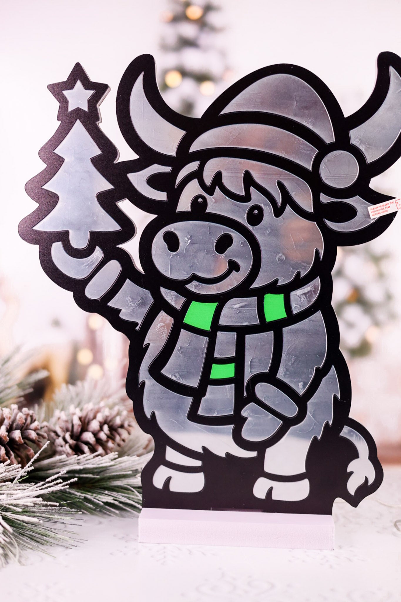 16" LED Christmas Highland Cow Infinity Light