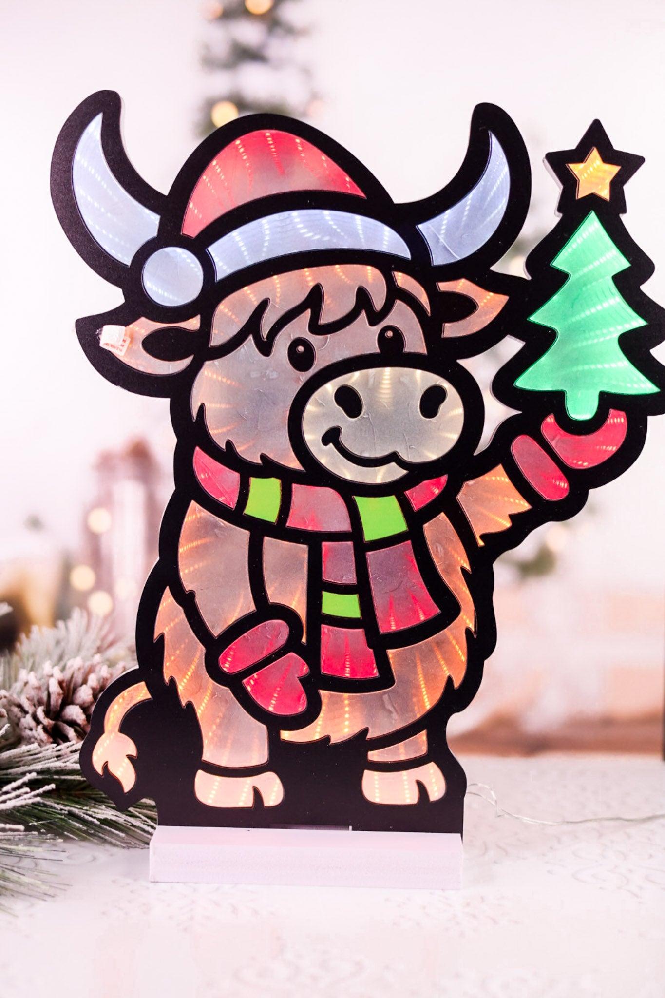 16" LED Christmas Highland Cow Infinity Light