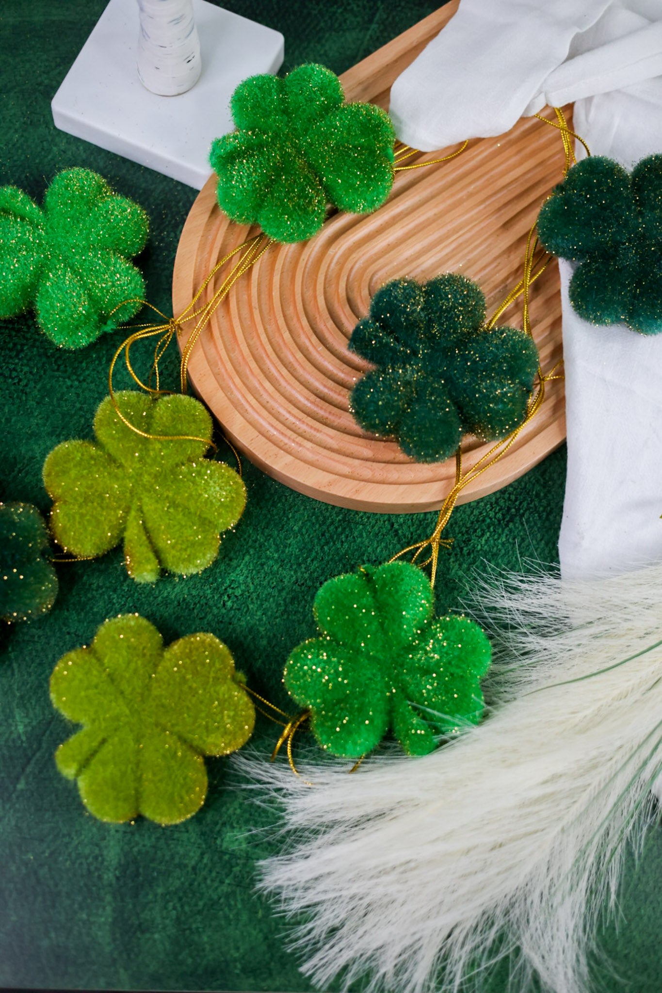 Flocked Green and Gold Shamrock Garland