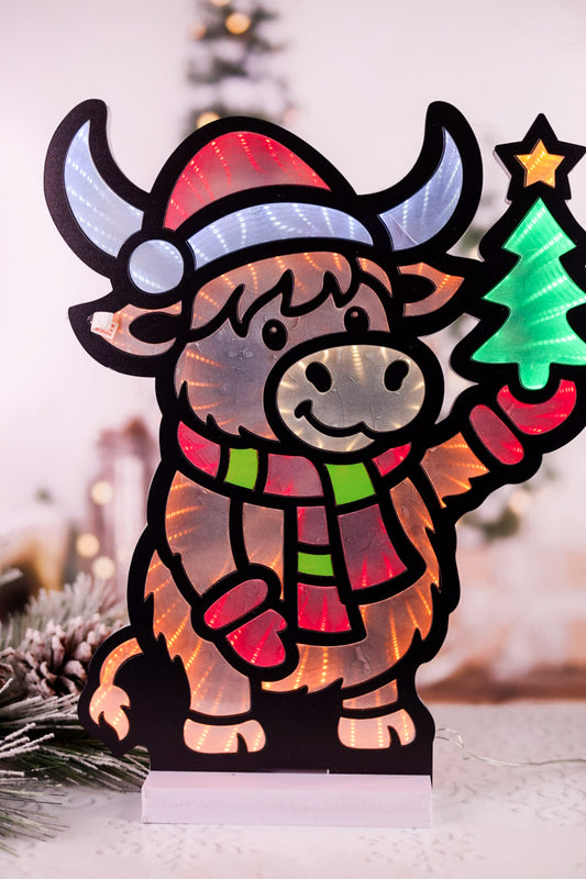 16" LED Christmas Highland Cow Infinity Light