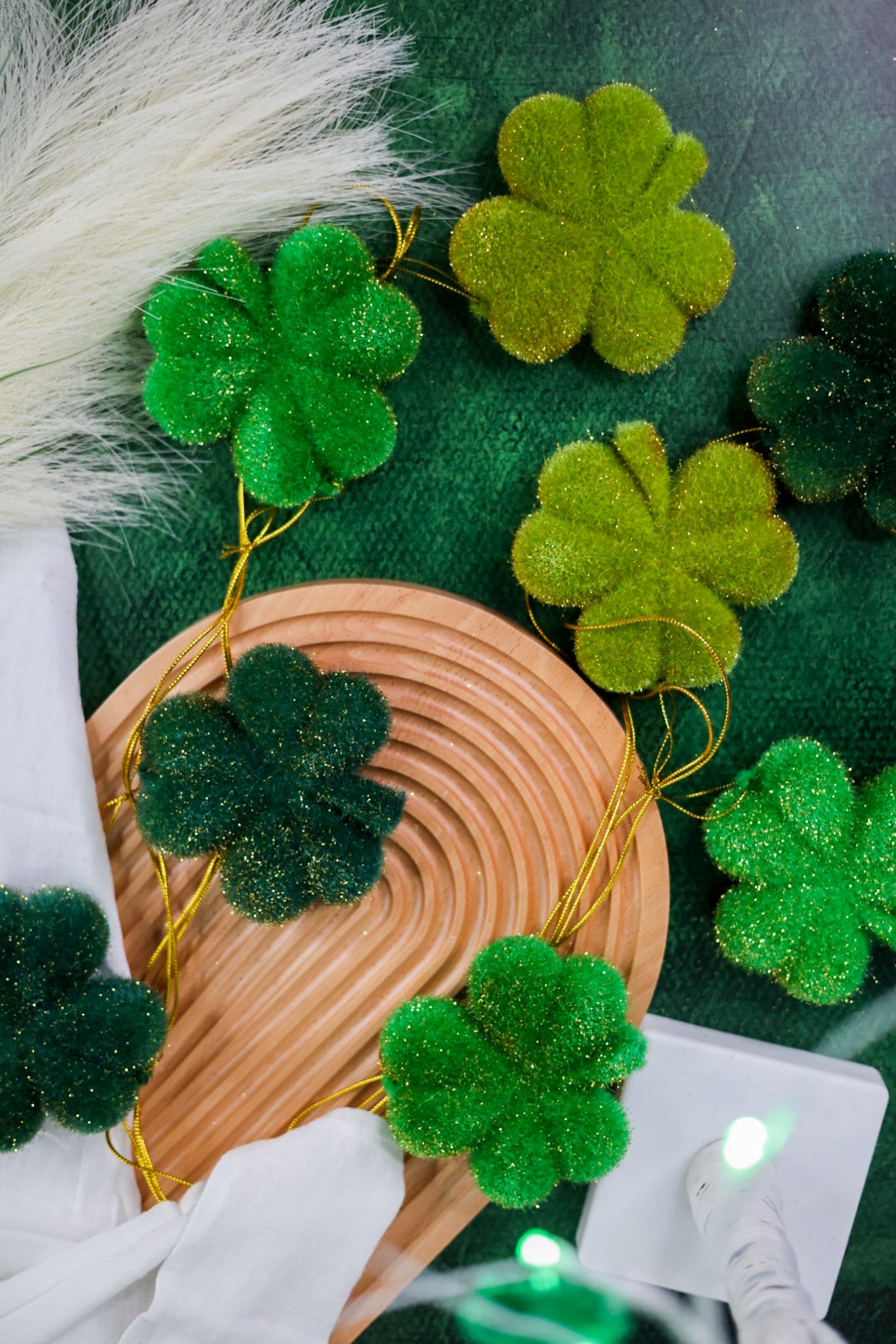 Flocked Green and Gold Shamrock Garland