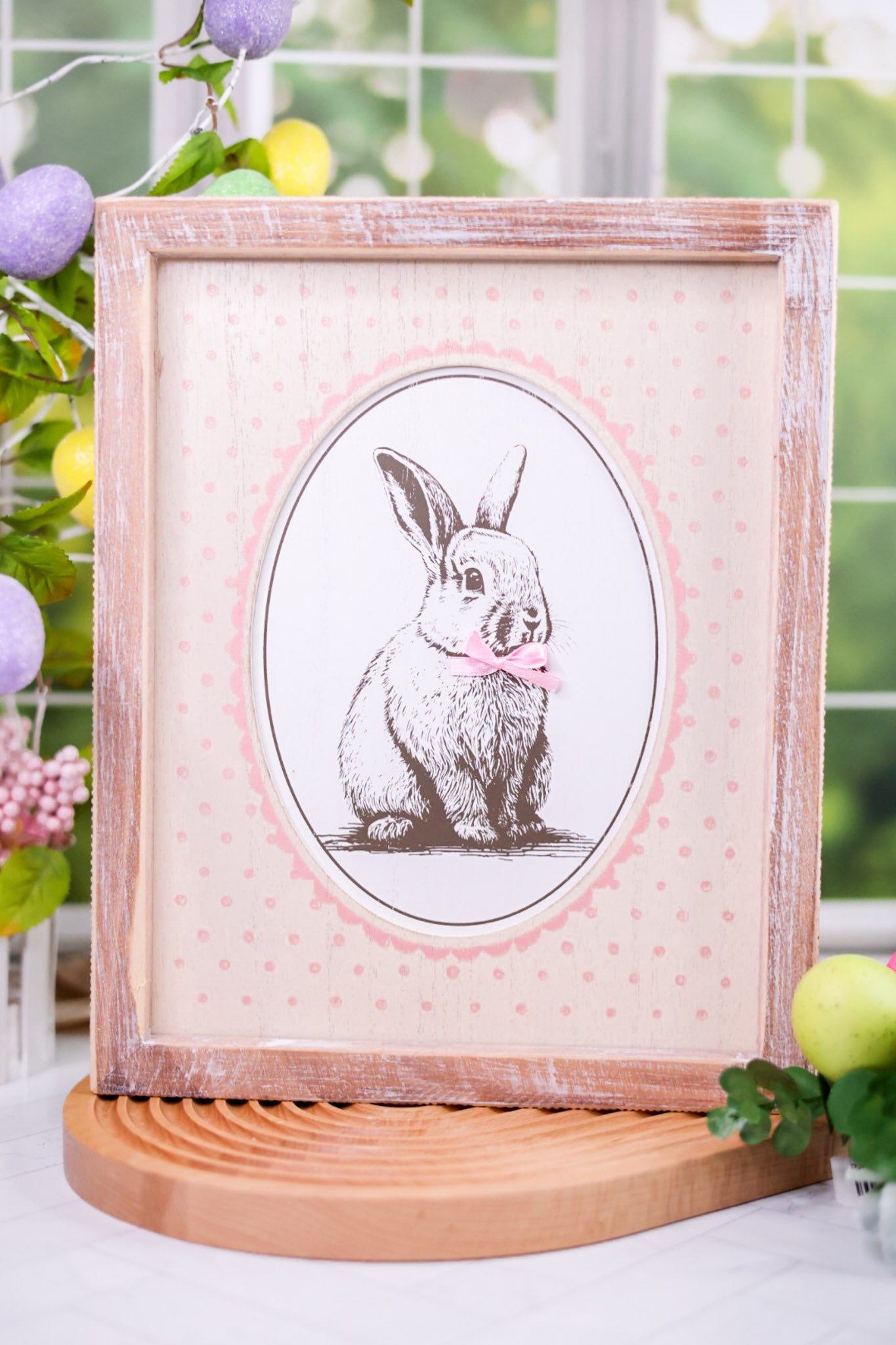 Reversible Wooden Sign with Tulips and Bunny