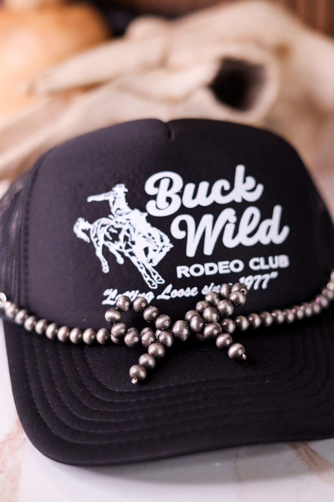 Silver Western Cowgirl Pearl Coquette Bow Hat Chain Band