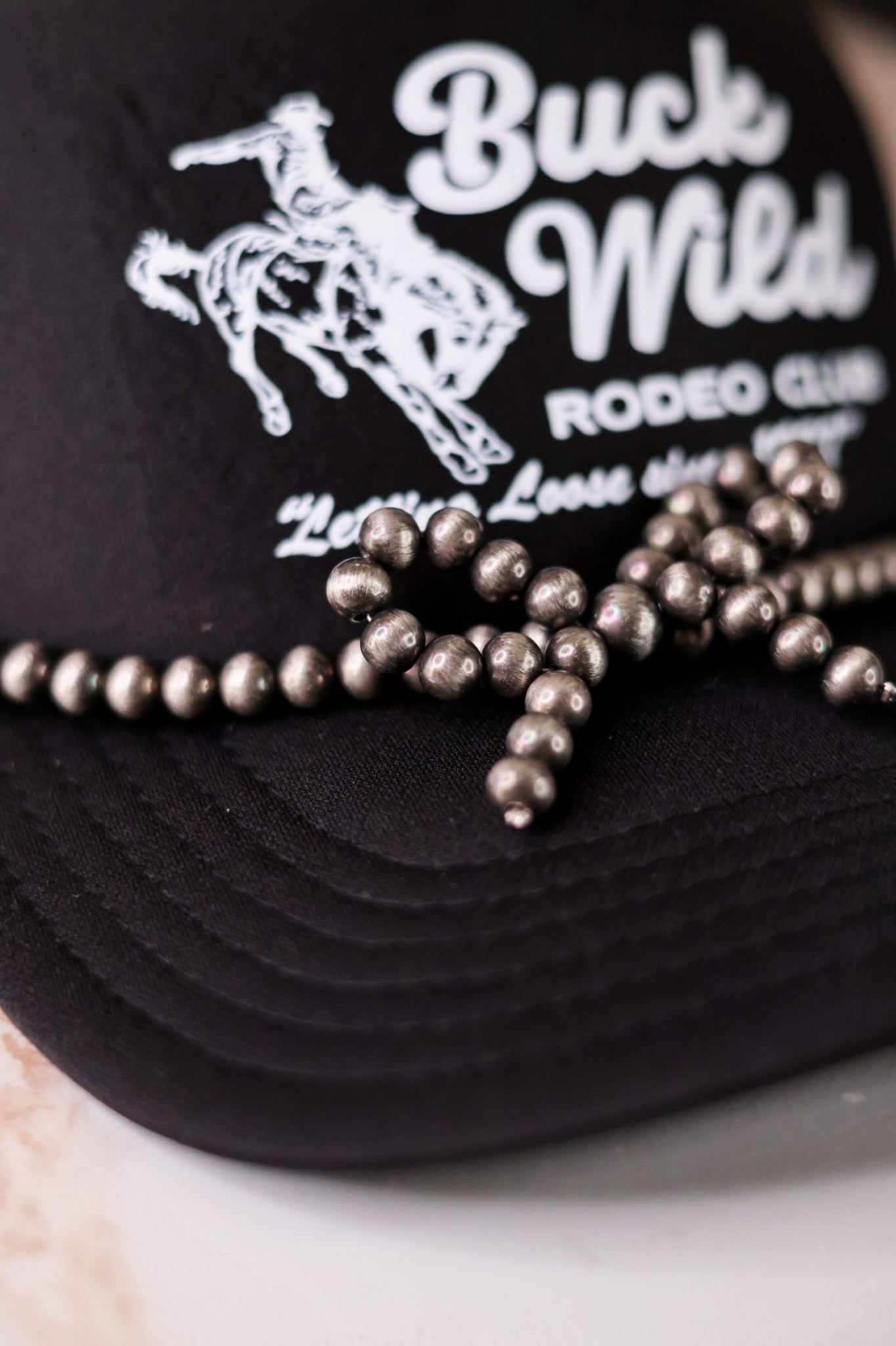 Silver Western Cowgirl Pearl Coquette Bow Hat Chain Band