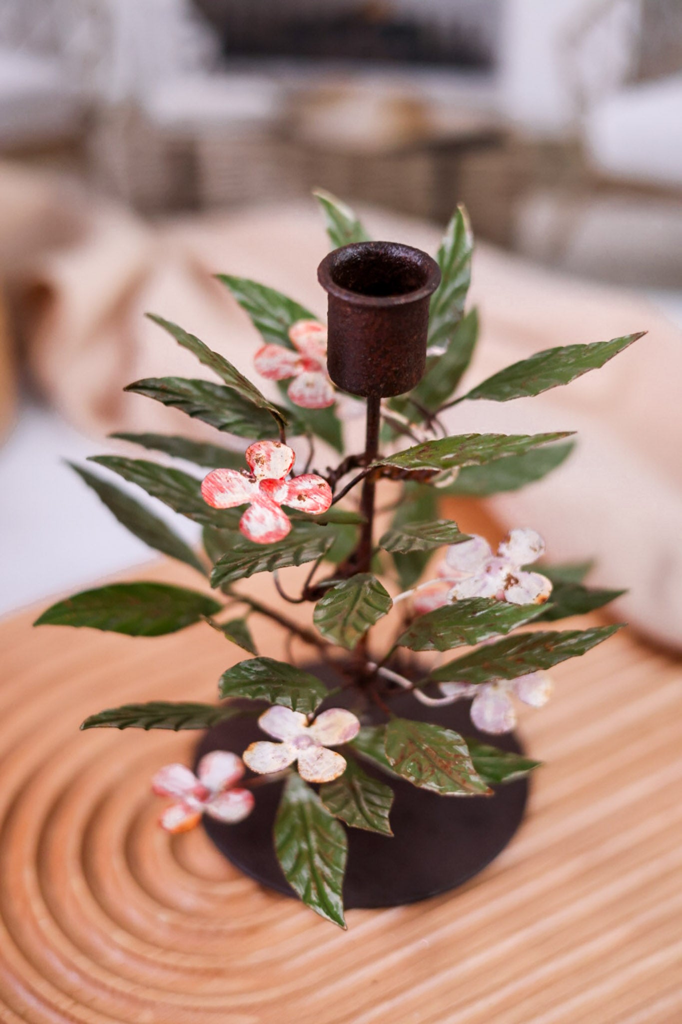 Rustic Painted Metal Pink Floral Candleholders (3 Styles)