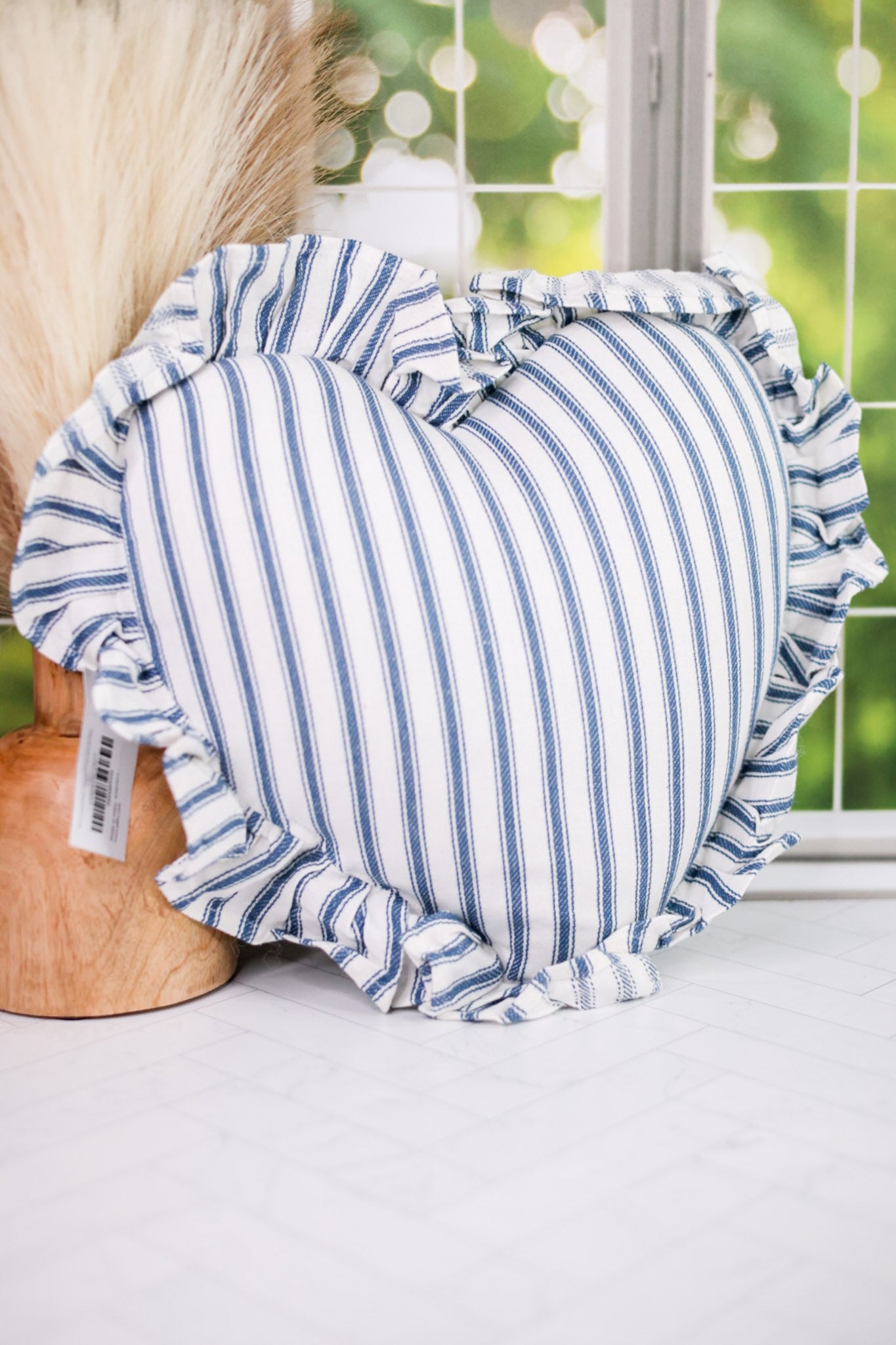 Americana Heart Shaped Pillow with Ruffled Edges