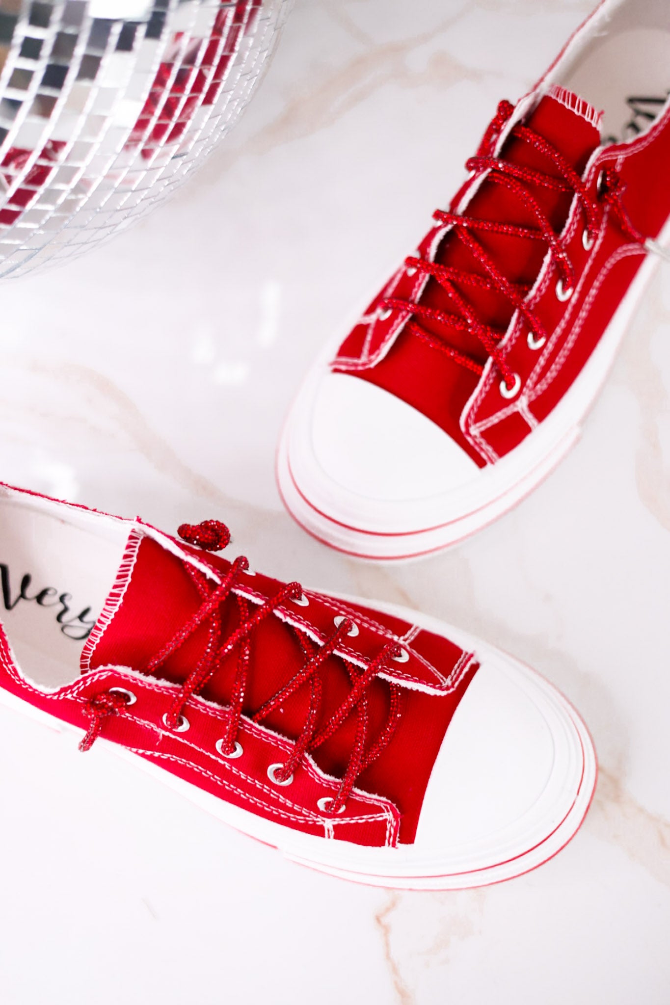 Very G Red Sneakers W/ Red Sparkly Laces