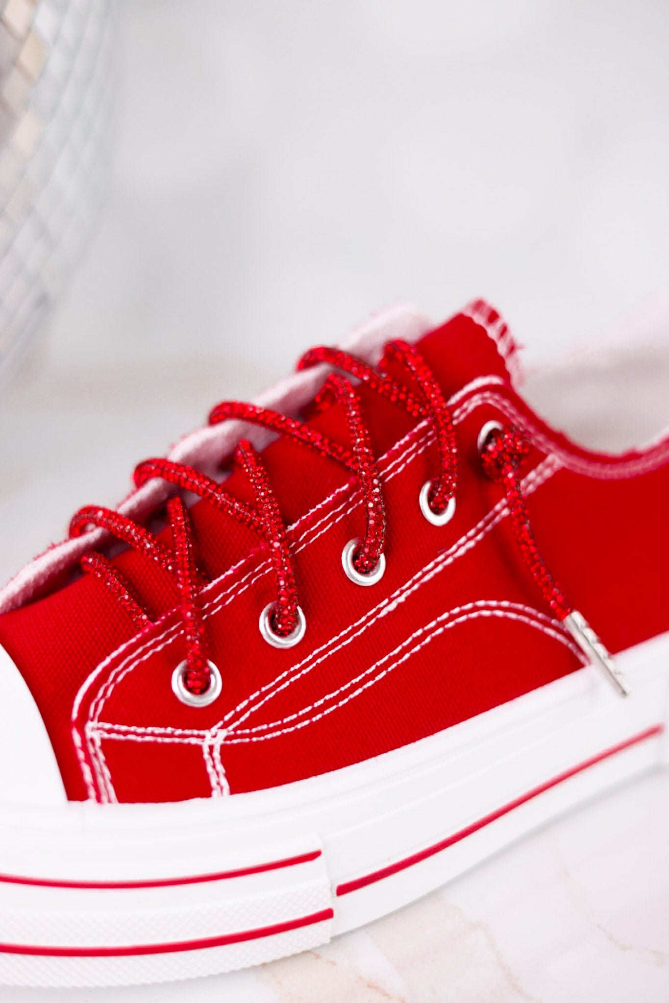 Very G Red Sneakers W/ Red Sparkly Laces