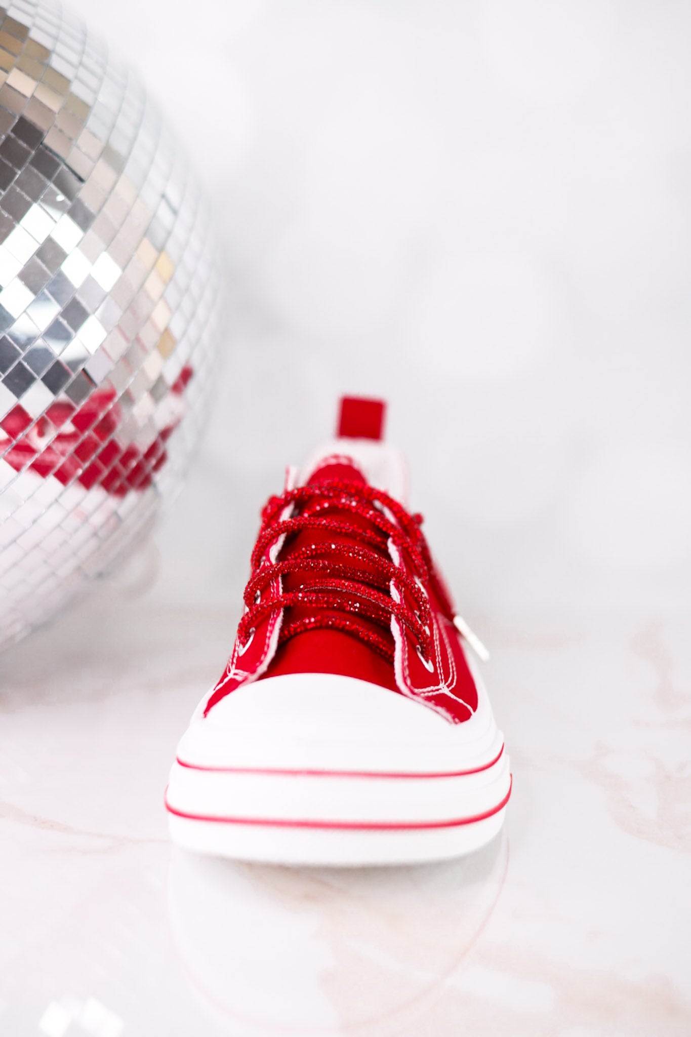 Very G Red Sneakers W/ Red Sparkly Laces