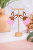 Wood Hare & Pink Gingham Earrings