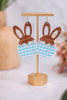 Wood Hare & Blue Gingham Earrings