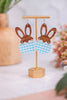 Wood Hare & Blue Gingham Earrings