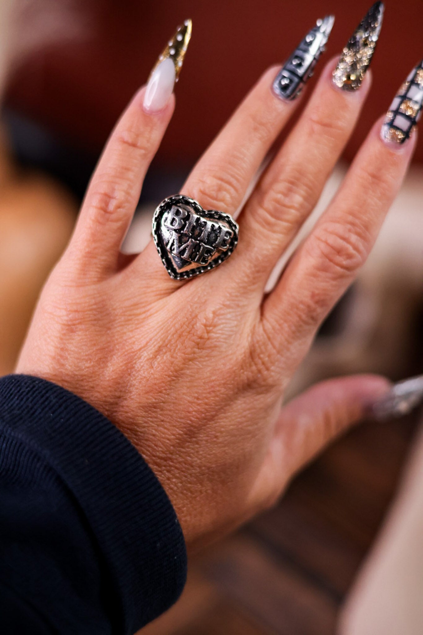 Western Heart "Bite Me" Engraved Adjustable Cuff Ring