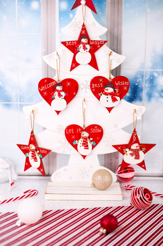 Hearts & Stars Christmas Snowman Ornaments (6 Styles)