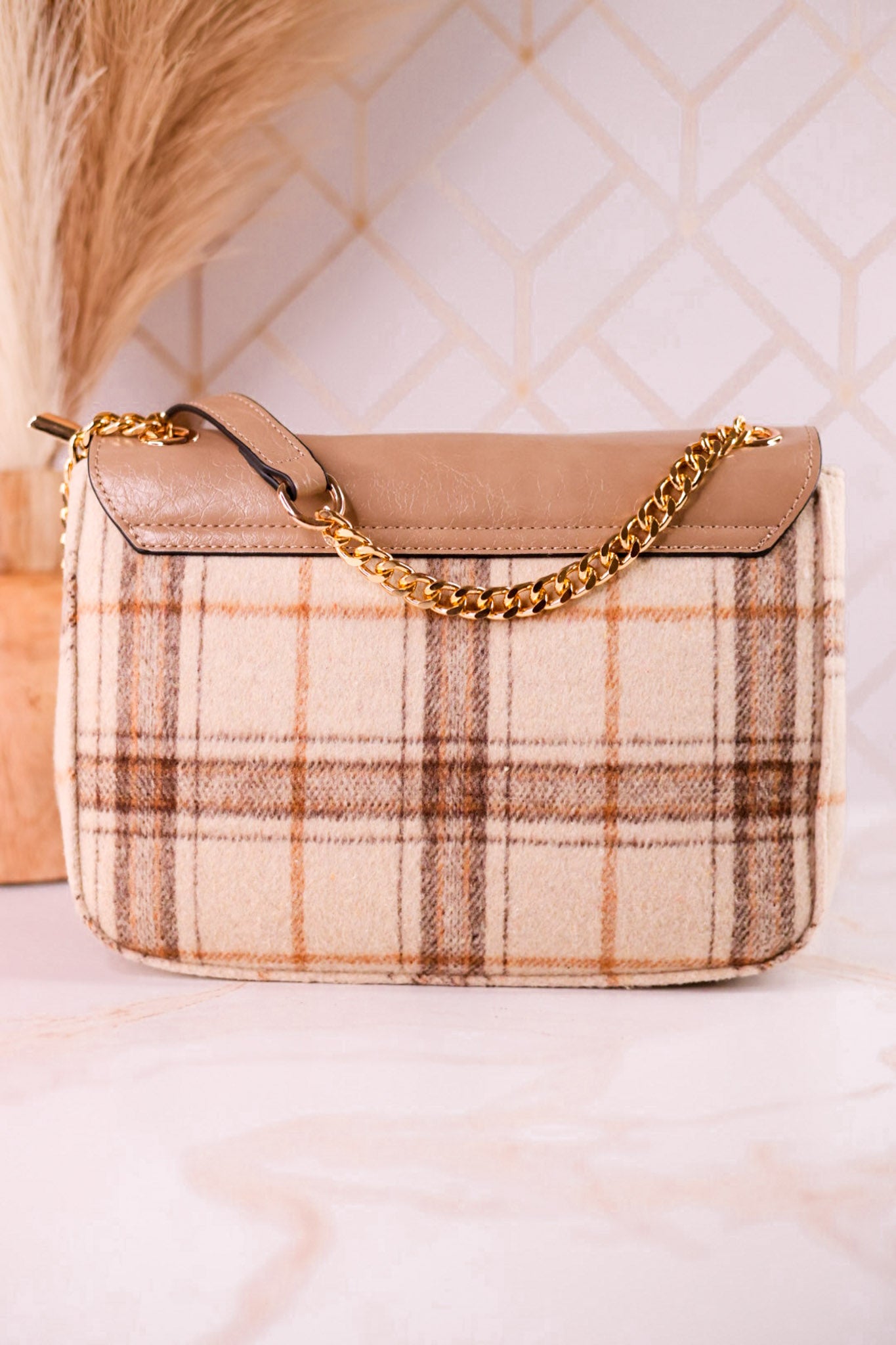 Plaid Shoulder Bag With Adjustable Chain Strap