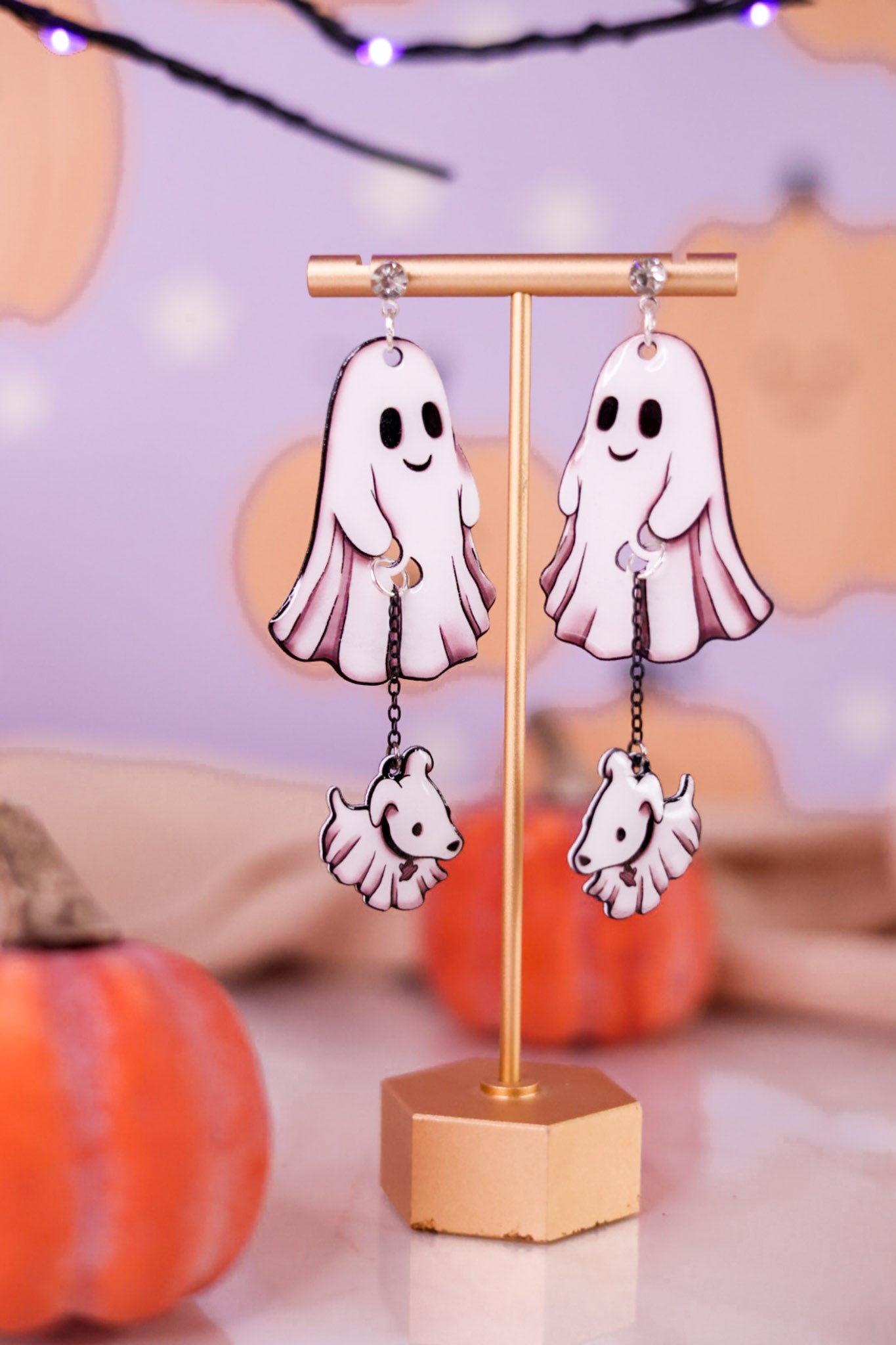 Ghost Walking Dog Halloween Dangle Earrings