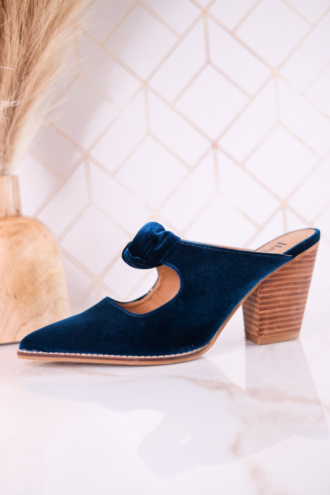 Knot Gonna Happen Teal Velvet Mule Heels