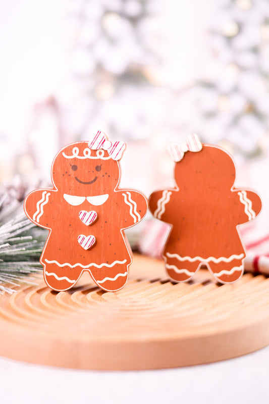 Reversible Chunky Wooden Gingerbread Girl Tabletop Decoration