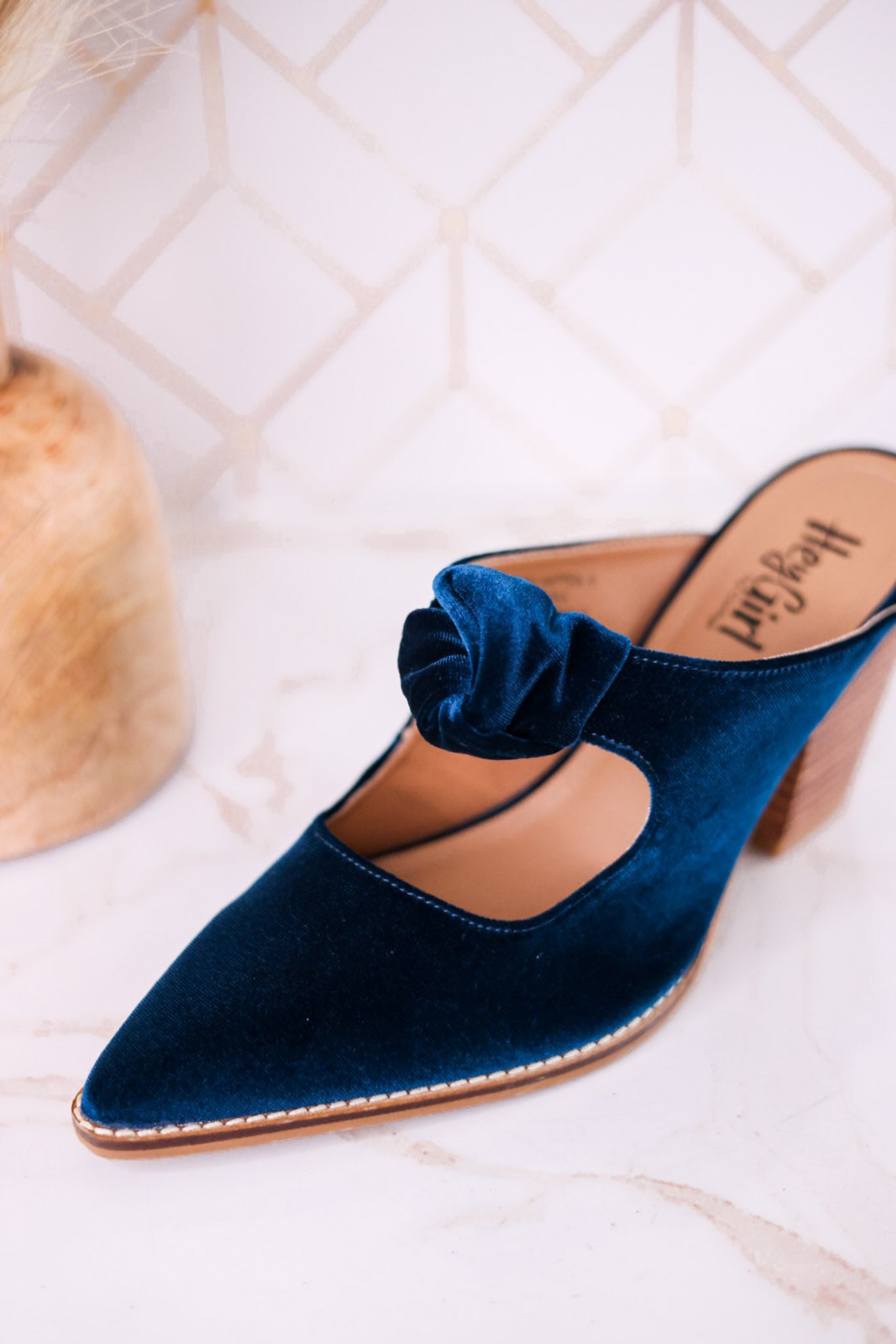 Knot Gonna Happen Teal Velvet Mule Heels