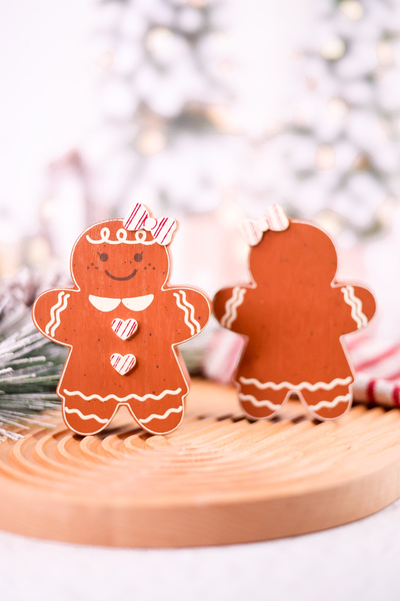 Reversible Chunky Wooden Gingerbread Girl Tabletop Decoration