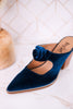 Knot Gonna Happen Teal Velvet Mule Heels