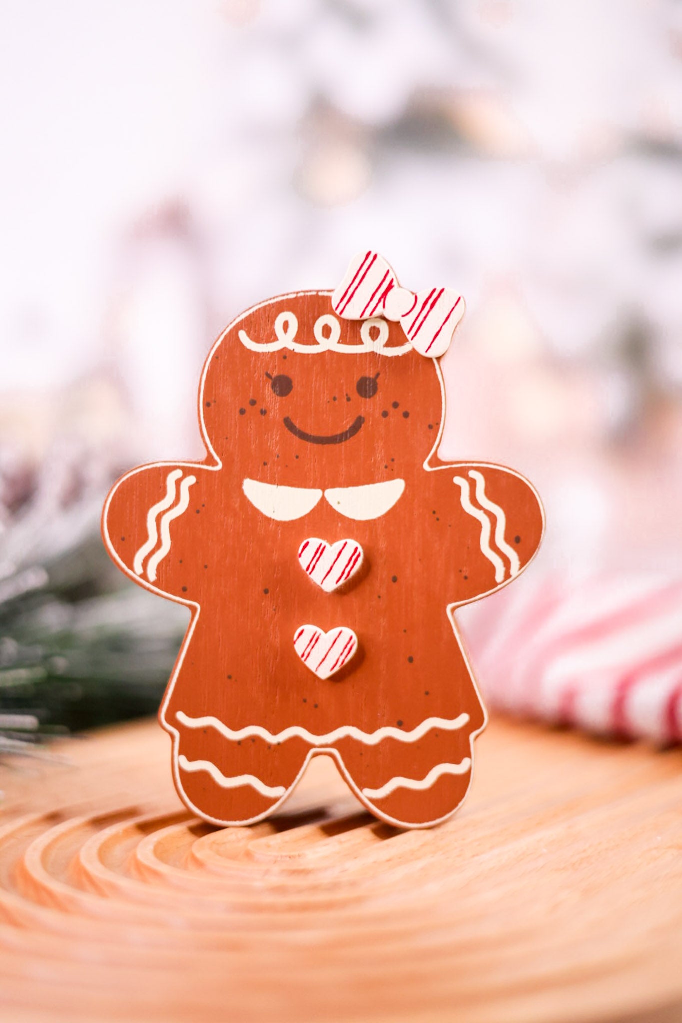 Reversible Chunky Wooden Gingerbread Girl Tabletop Decoration