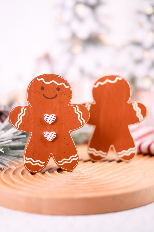 Reversible Chunky Wooden Gingerbread Boy Tabletop Decoration